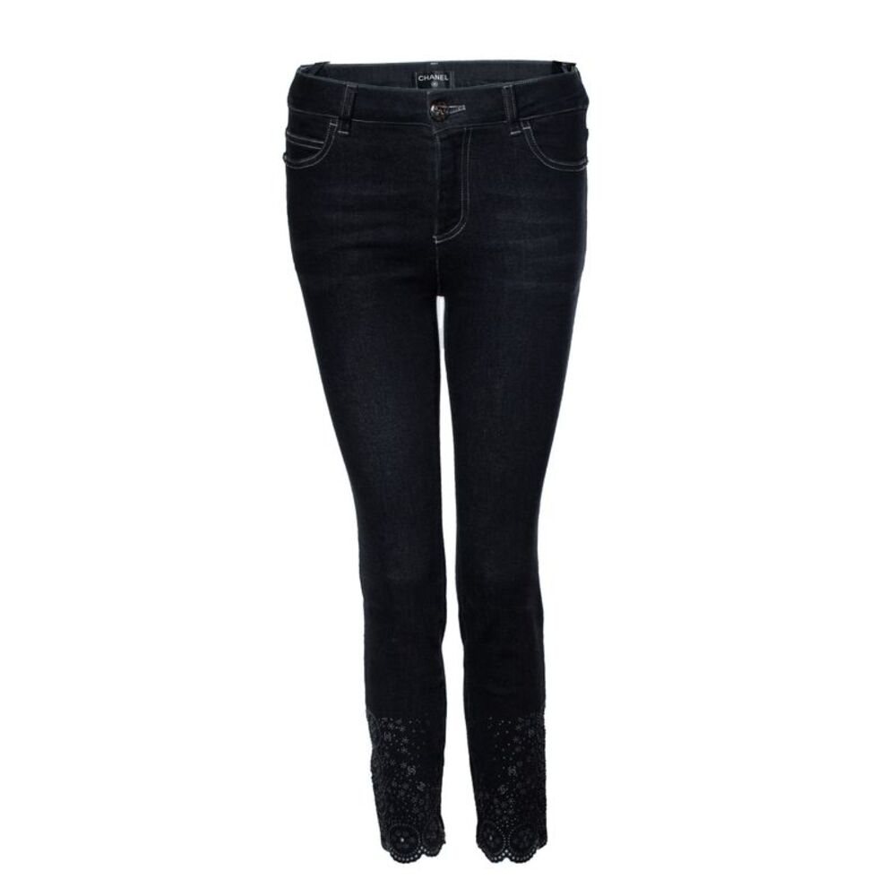 Chanel, black jeans with floral lasercut print